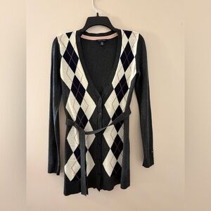 Tommy Hilfiger Womens Long Sleeve Cotton Argyle V-Neck Sweater, size XS